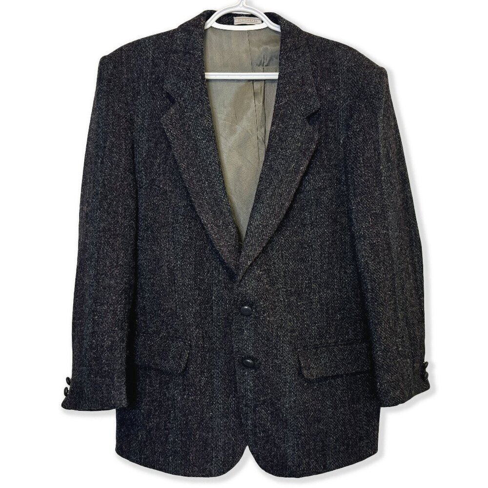 Vintage 1980s Harris Tweed Grey Wool Blazer, Grandpa Core Academia Style